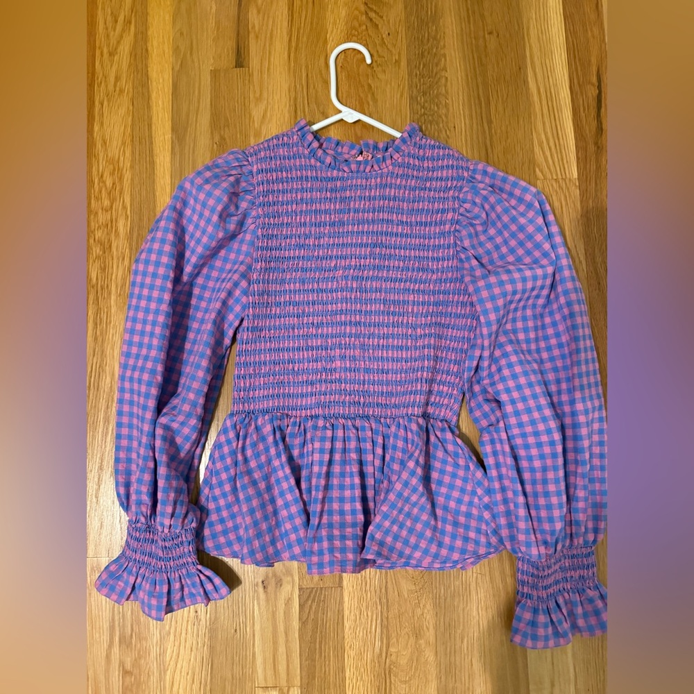 Tuckernuck (Hyacinth House) Pink and Blue Checkered Women's Top, XS